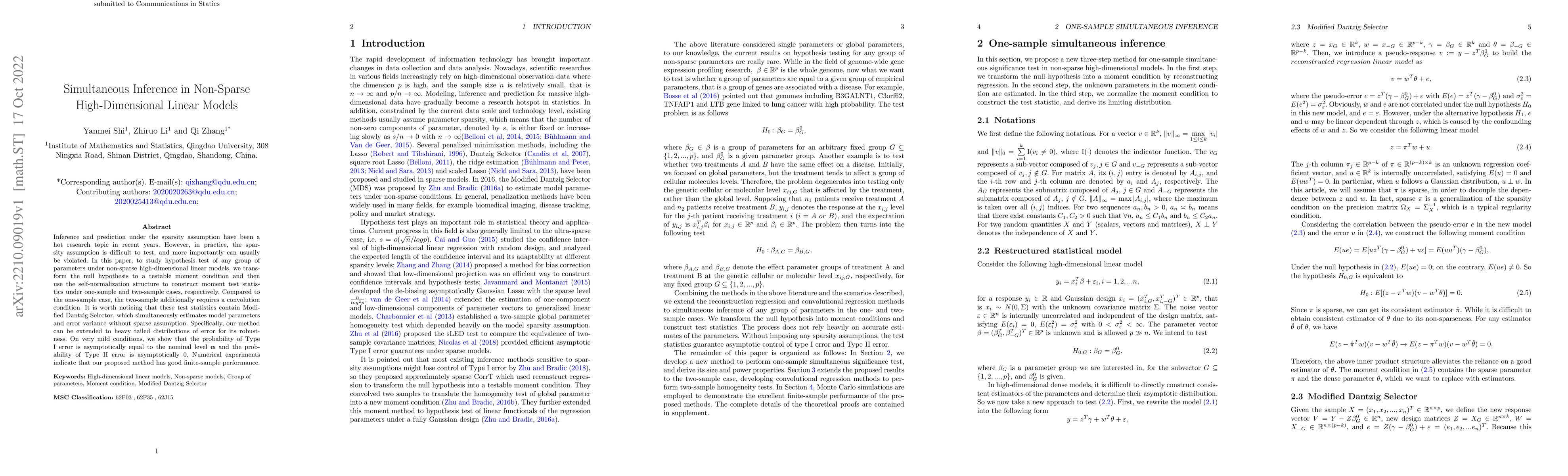 Thumbnail for Simultaneous Inference in Non-Sparse High-Dimensional Linear Models