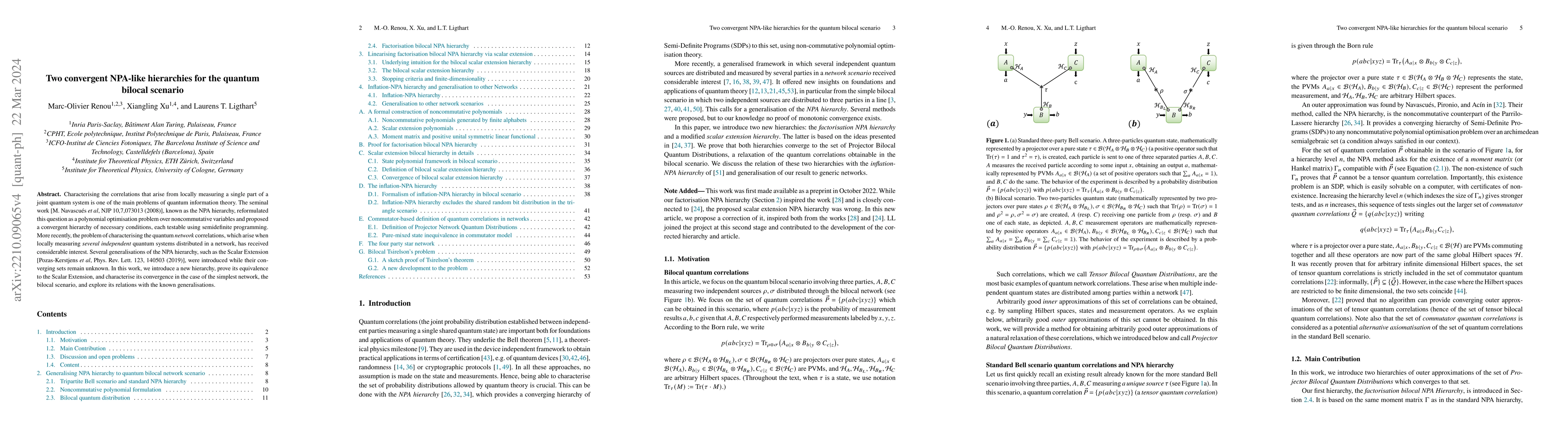 Thumbnail for Two convergent NPA-like hierarchies for the quantum bilocal scenario