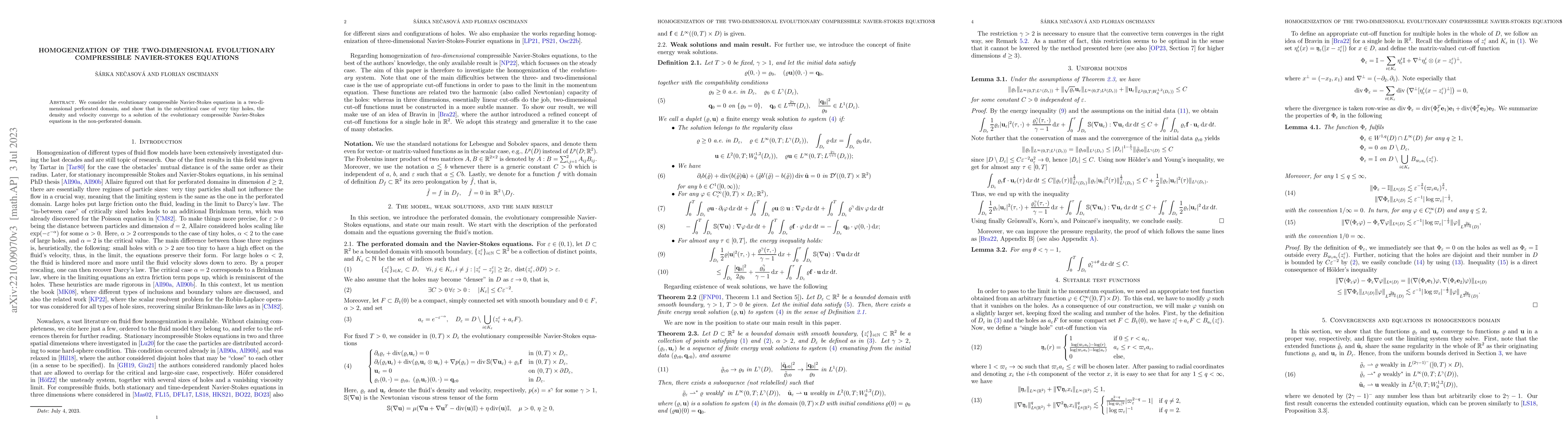 Thumbnail for Homogenization of the two-dimensional evolutionary compressible
  Navier-Stokes equations
