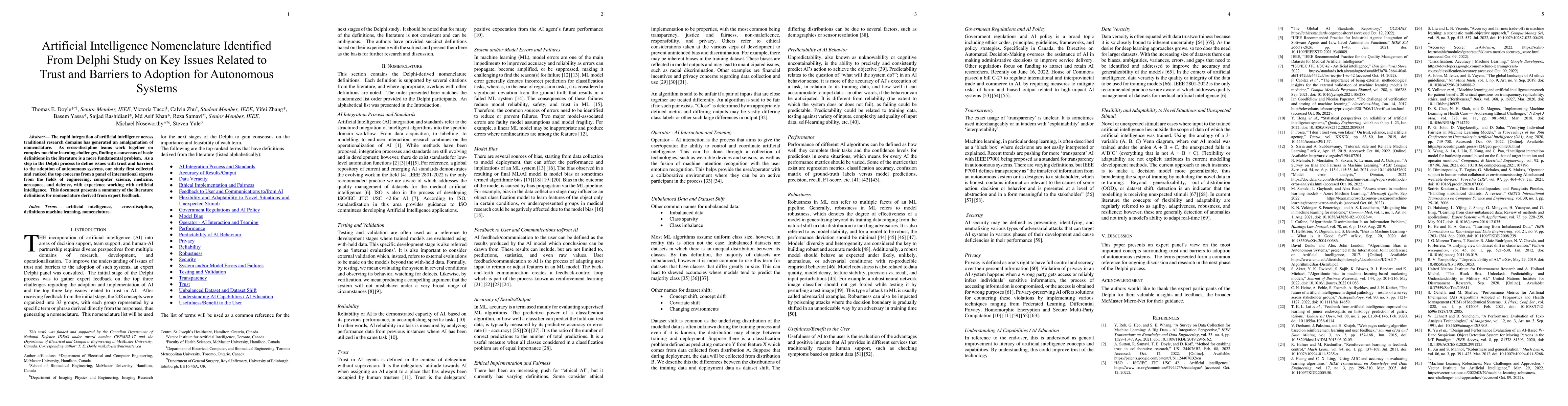 Thumbnail for Artificial Intelligence Nomenclature Identified From Delphi Study on Key
  Issues Related to Trust and Barriers to Adoption for Autonomous Systems