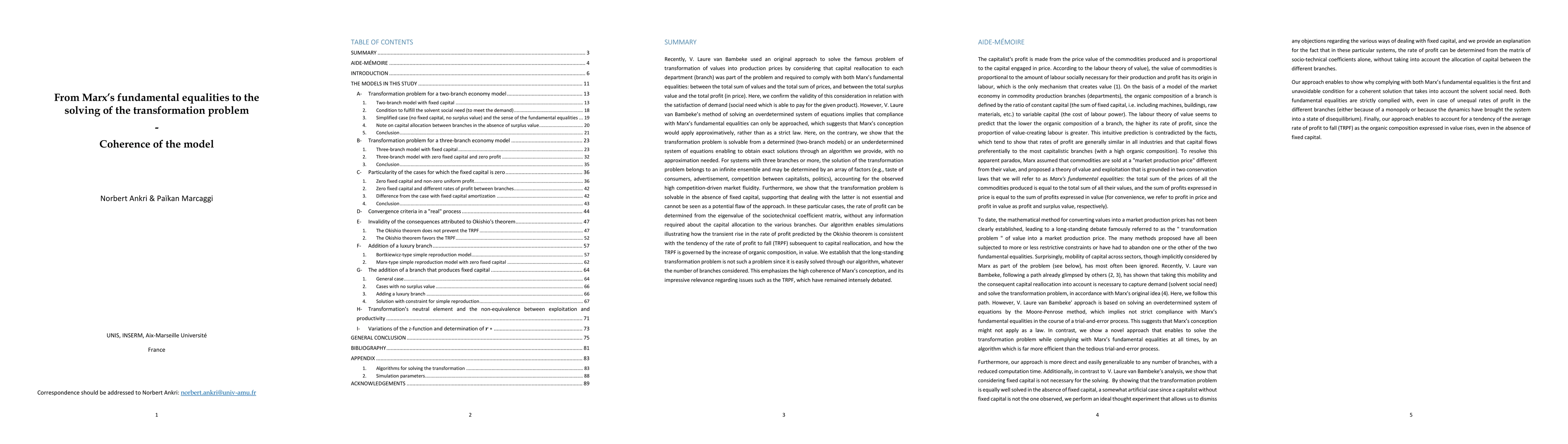 Thumbnail for From Marx's fundamental equalities to the solving of the transformation
  problem -- Coherence of the model