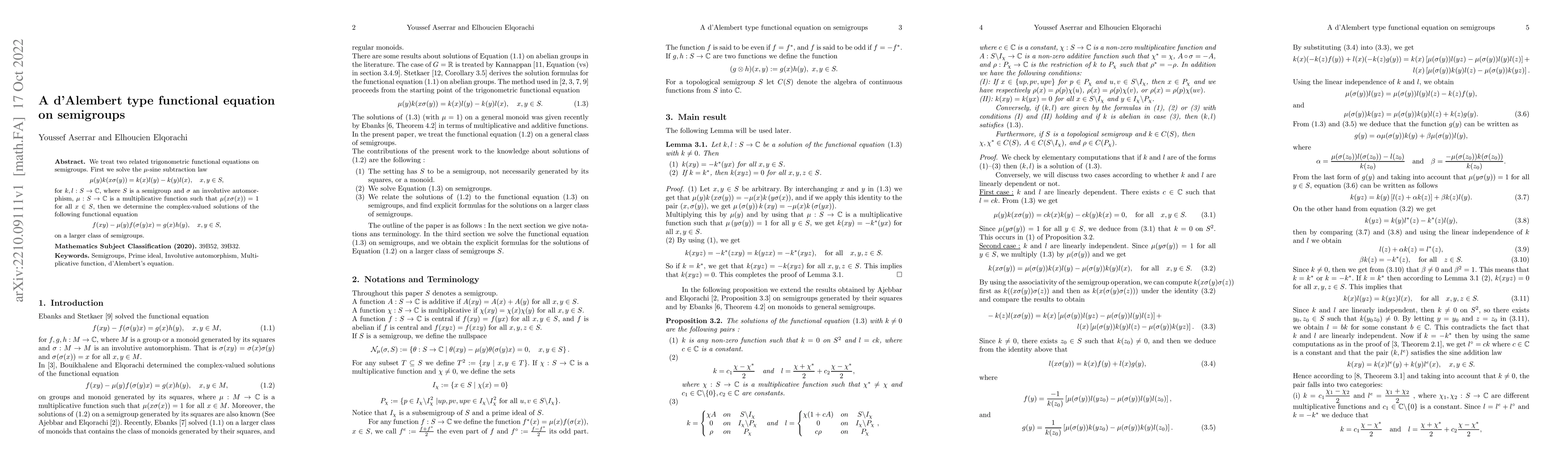 Thumbnail for A d'Alembert type functional equation on semigroups
