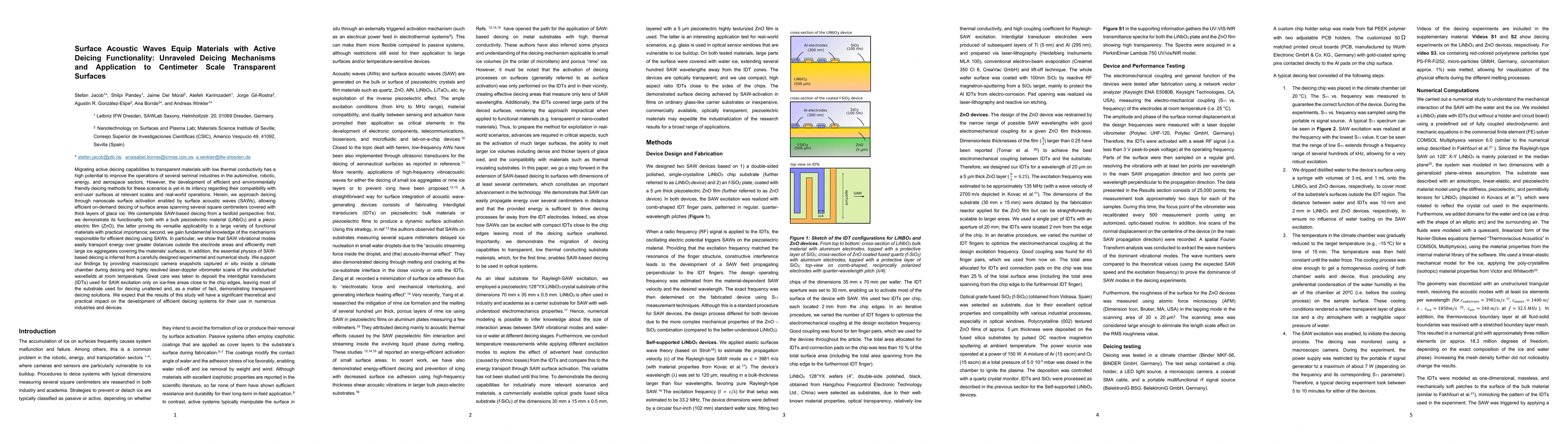 Thumbnail for Surface Acoustic Waves Equip Materials with Active Deicing
  Functionality: Unraveled Deicing Mechanisms and Application to Centimeter
  Scale Transparent Surfaces