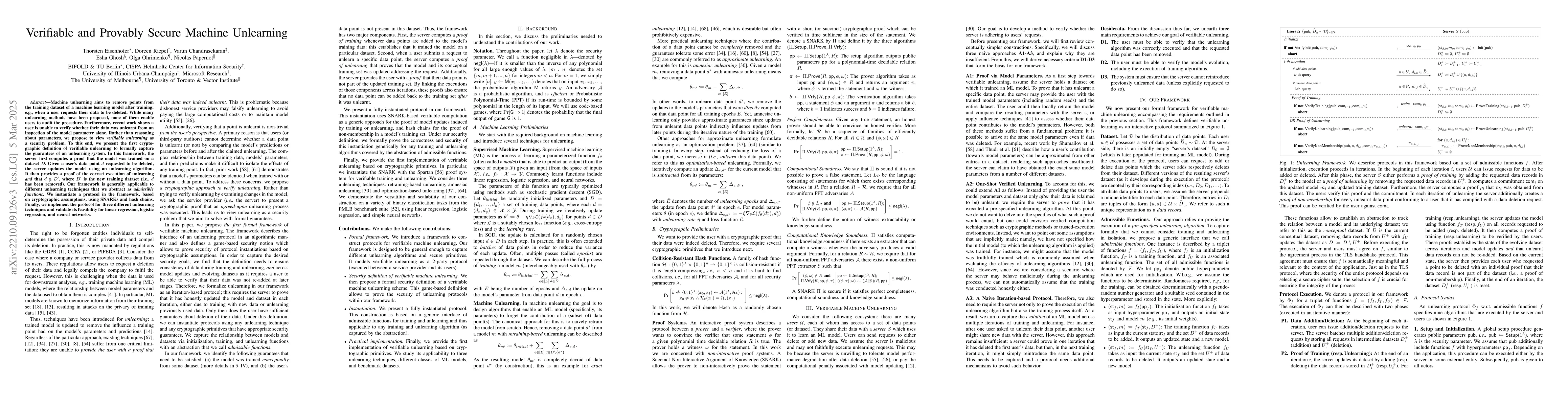 Thumbnail for Verifiable and Provably Secure Machine Unlearning