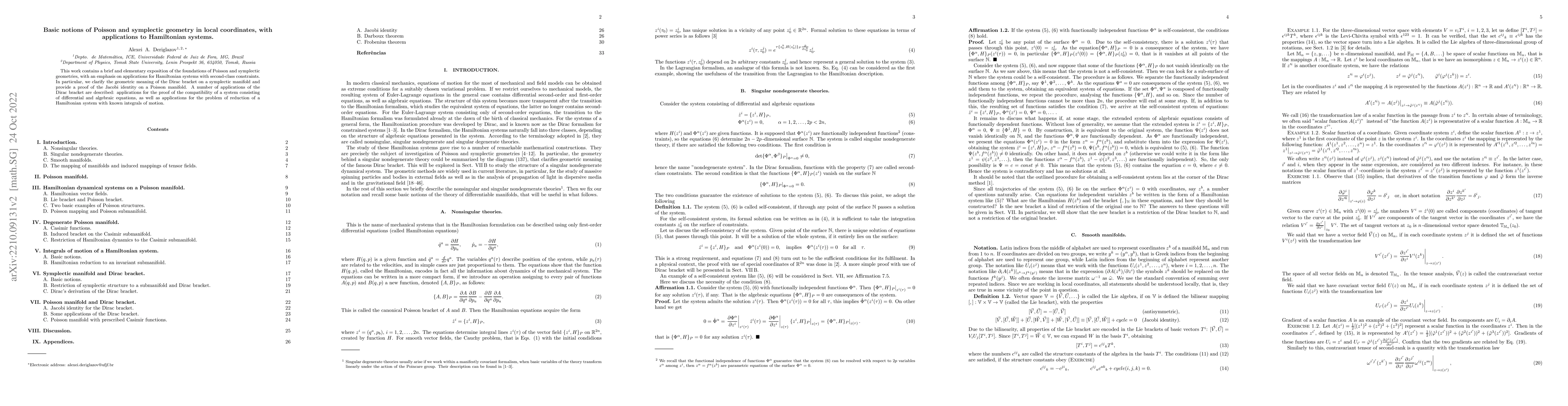 Thumbnail for Basic notions of Poisson and symplectic geometry in local coordinates,
  with applications to Hamiltonian systems