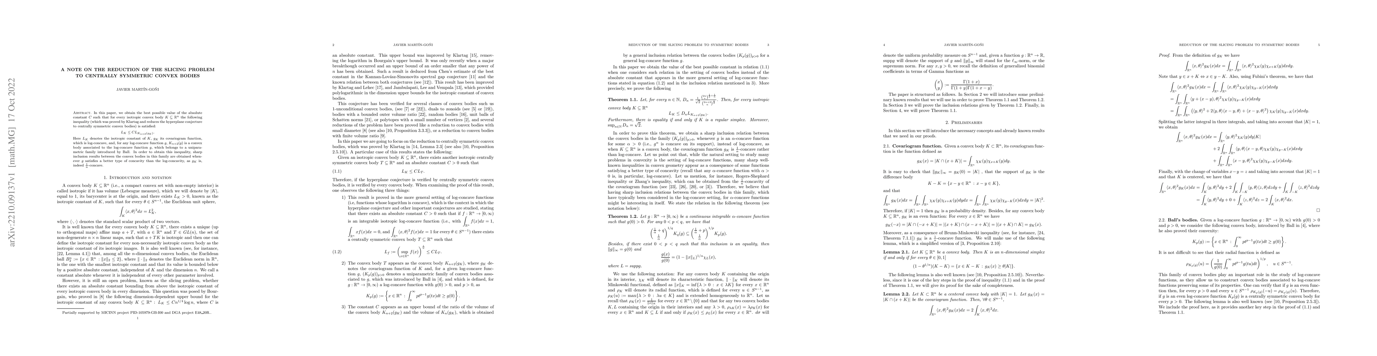 Thumbnail for A note on the reduction of the slicing problem to centrally symmetric
  convex bodies