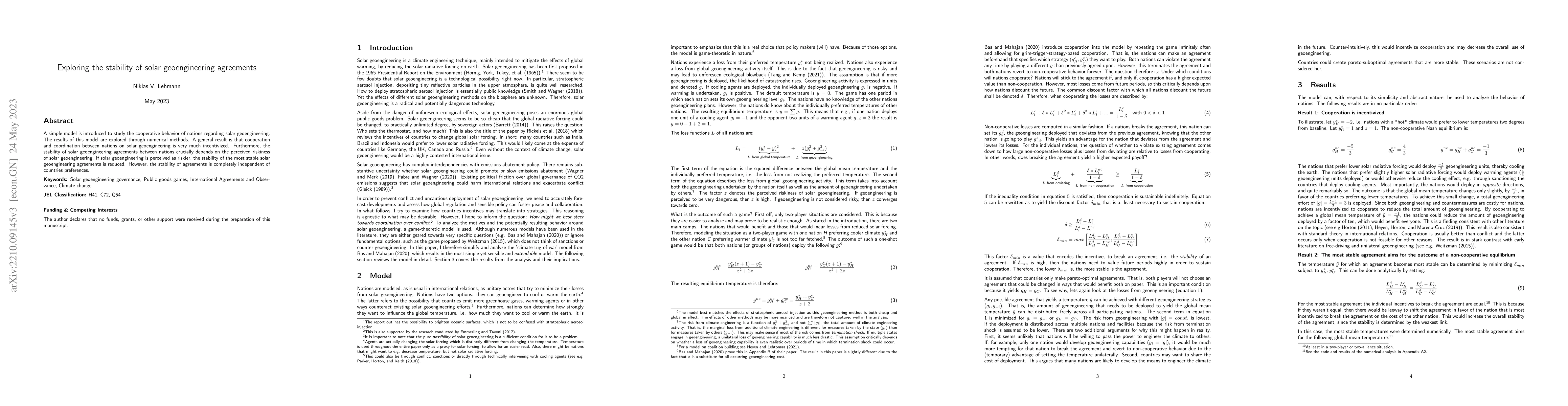 Thumbnail for Exploring the stability of solar geoengineering agreements