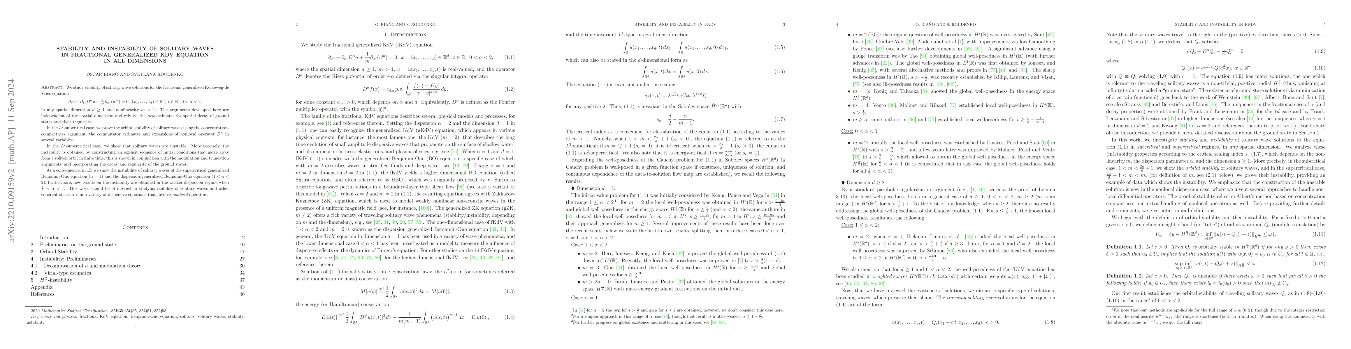 Thumbnail for Stability and instability of solitary waves in fractional generalized
  KdV equation in all dimensions