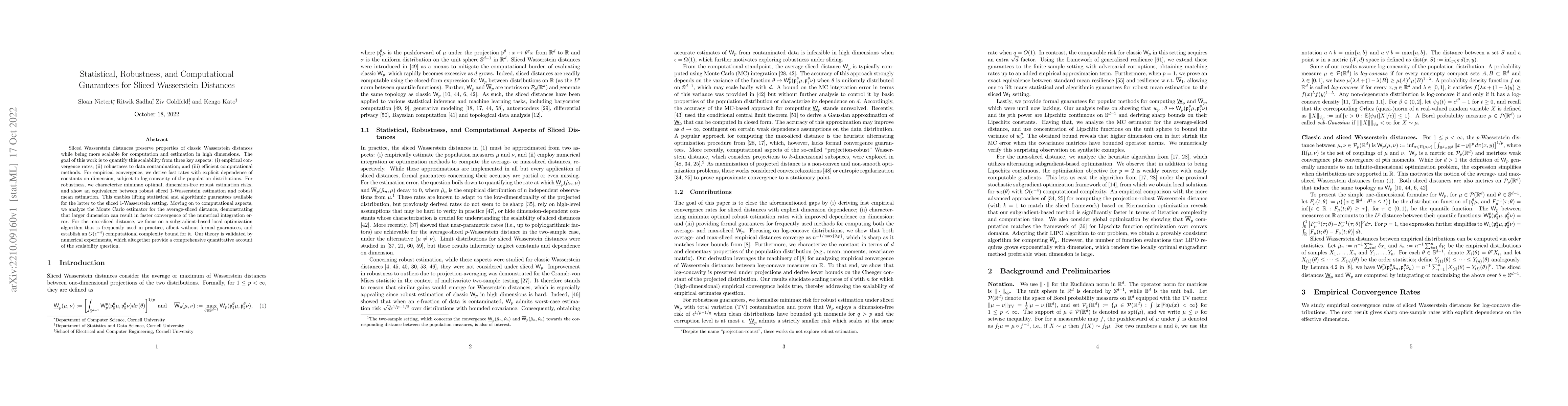 Thumbnail for Statistical, Robustness, and Computational Guarantees for Sliced
  Wasserstein Distances