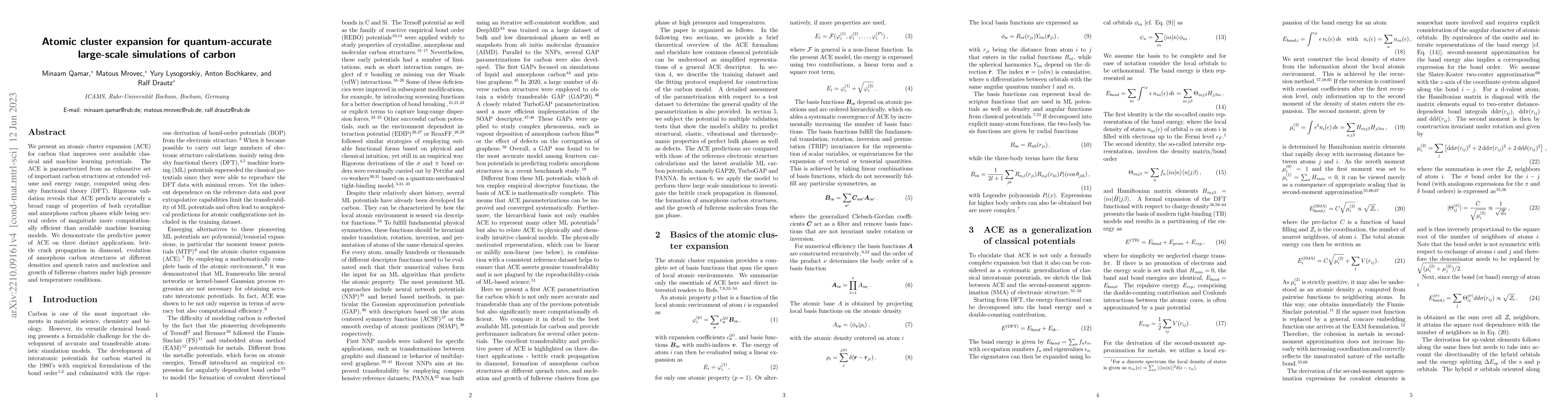 Thumbnail for Atomic cluster expansion for quantum-accurate large-scale simulations of
  carbon