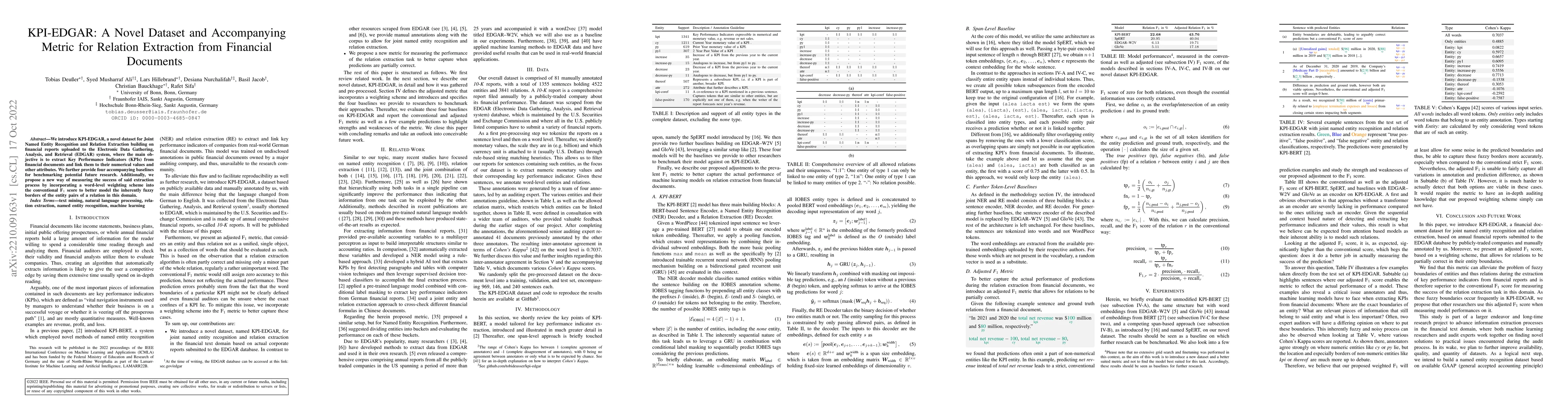 Thumbnail for KPI-EDGAR: A Novel Dataset and Accompanying Metric for Relation
  Extraction from Financial Documents