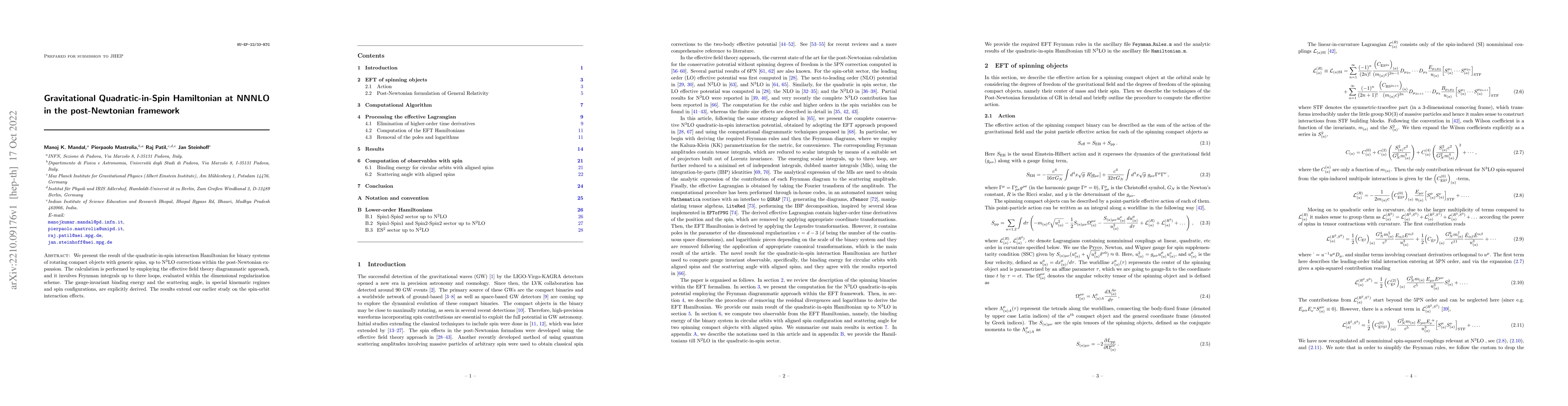 Thumbnail for Gravitational Quadratic-in-Spin Hamiltonian at NNNLO in the
  post-Newtonian framework