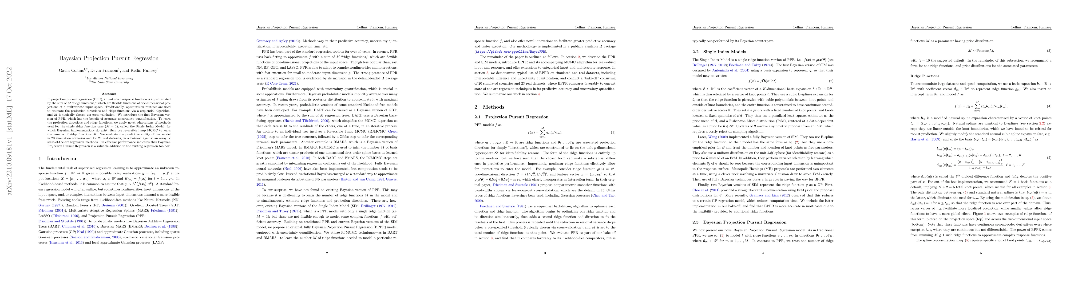 Thumbnail for Bayesian Projection Pursuit Regression