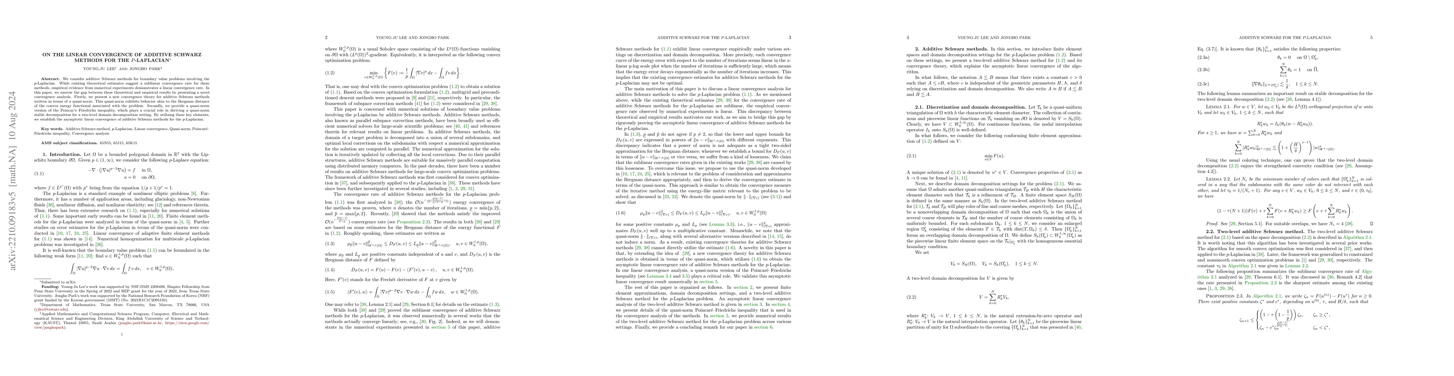 Thumbnail for On the linear convergence of additive Schwarz methods for the
  $p$-Laplacian