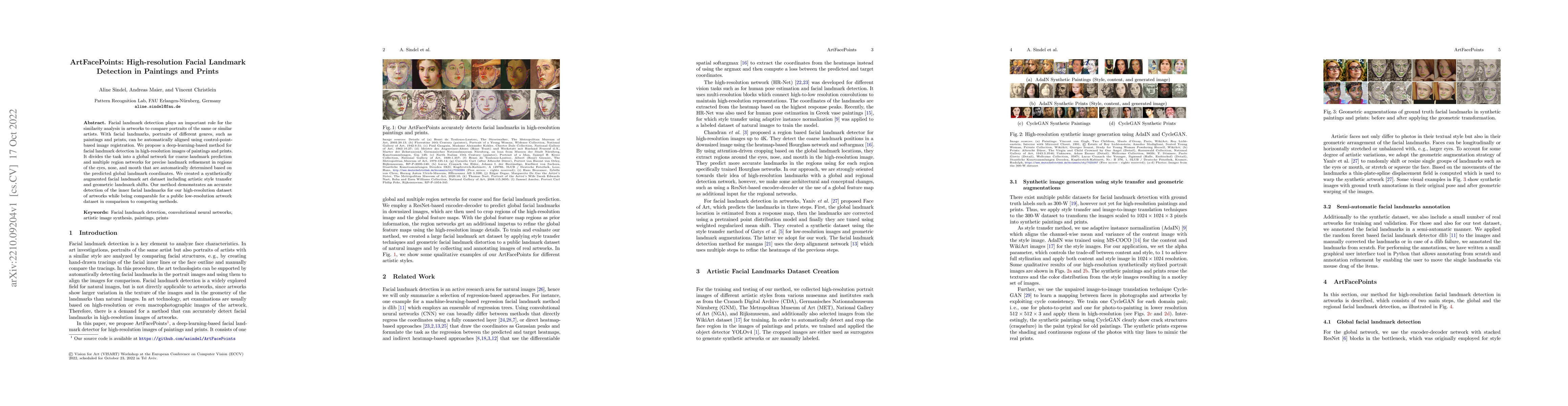 Thumbnail for ArtFacePoints: High-resolution Facial Landmark Detection in Paintings
  and Prints