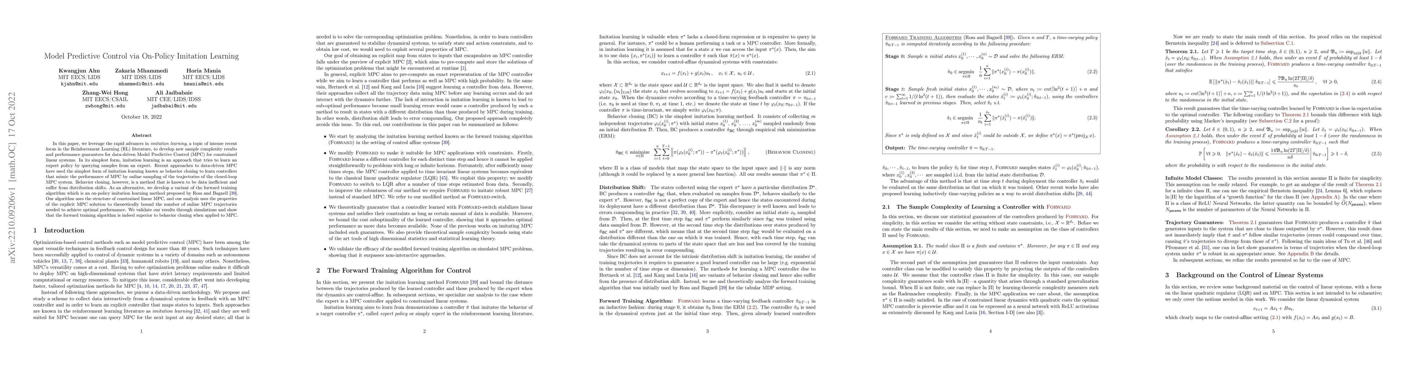 Thumbnail for Model Predictive Control via On-Policy Imitation Learning