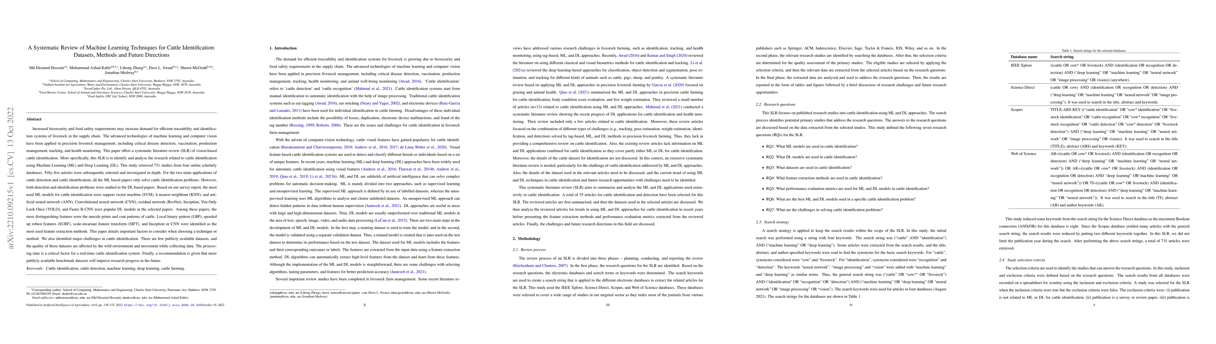 Thumbnail for A Systematic Review of Machine Learning Techniques for Cattle
  Identification: Datasets, Methods and Future Directions