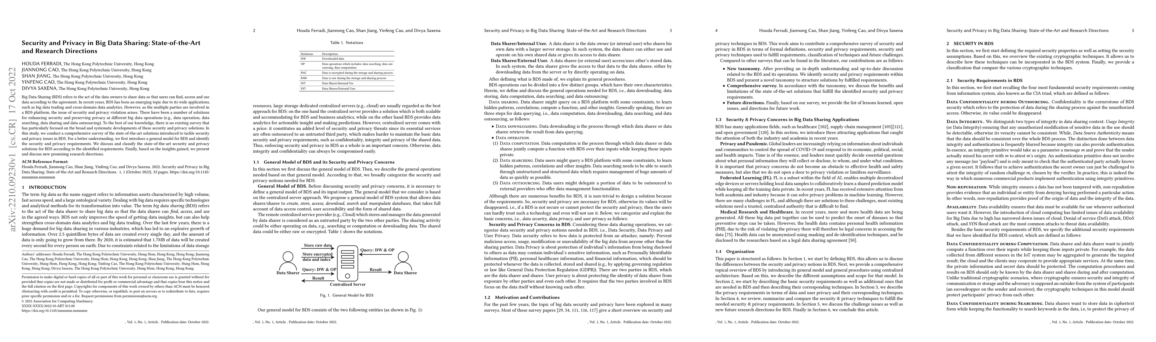 Thumbnail for Security and Privacy in Big Data Sharing: State-of-the-Art and Research
  Directions