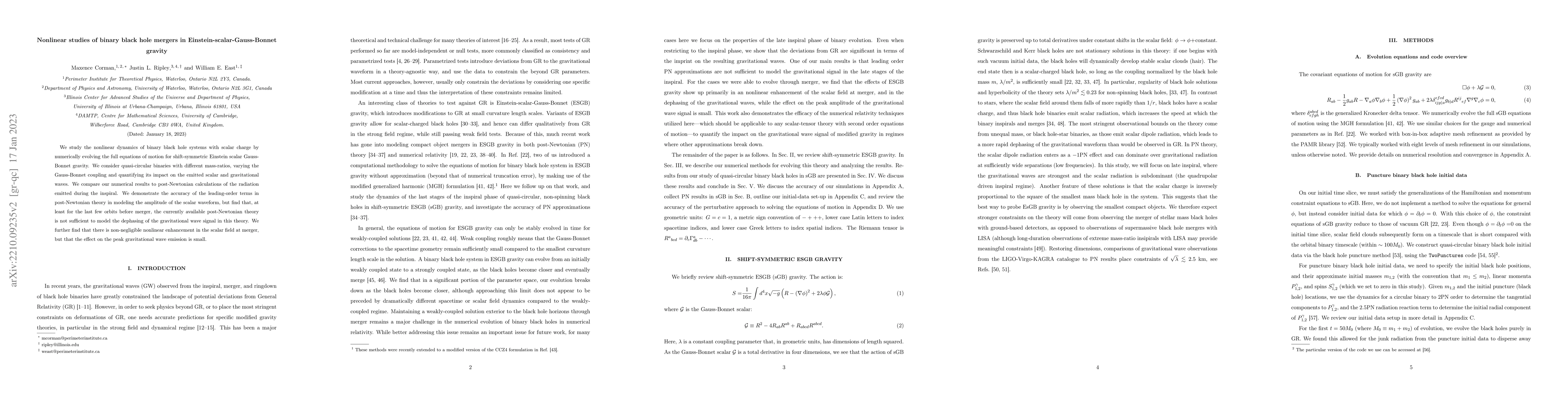 Thumbnail for Nonlinear studies of binary black hole mergers in
  Einstein-scalar-Gauss-Bonnet gravity