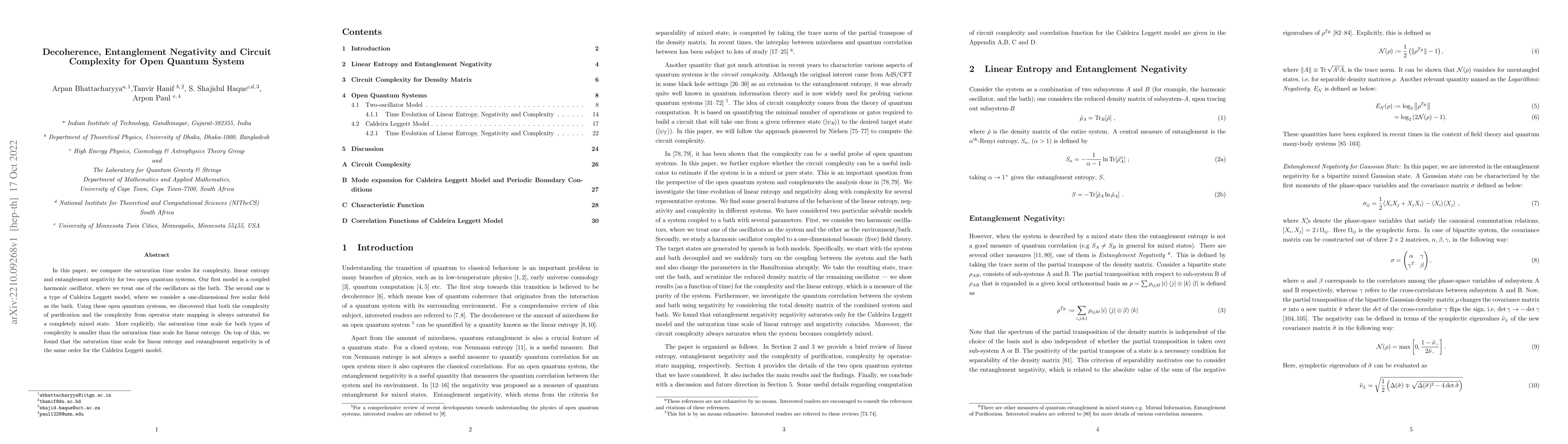 Thumbnail for Decoherence, Entanglement Negativity and Circuit Complexity for Open
  Quantum System
