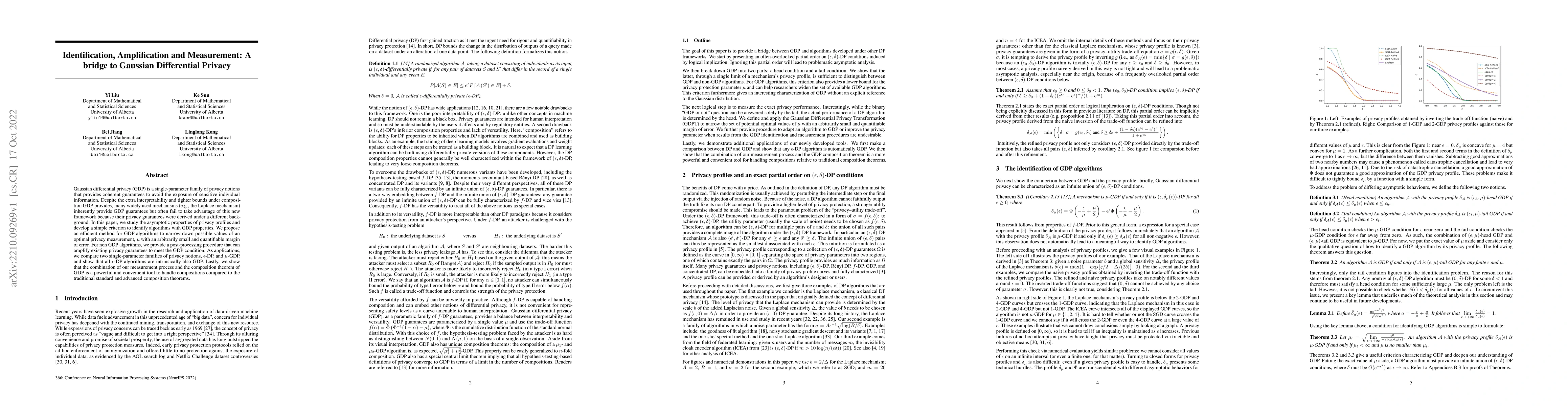 Thumbnail for Identification, Amplification and Measurement: A bridge to Gaussian
  Differential Privacy
