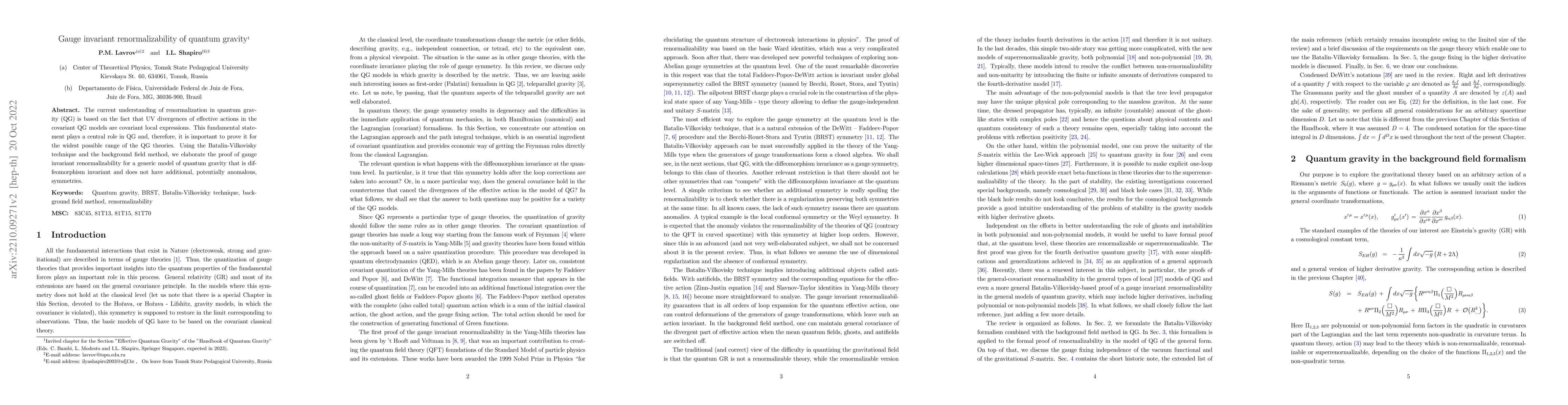 Thumbnail for Gauge invariant renormalizability of quantum gravity