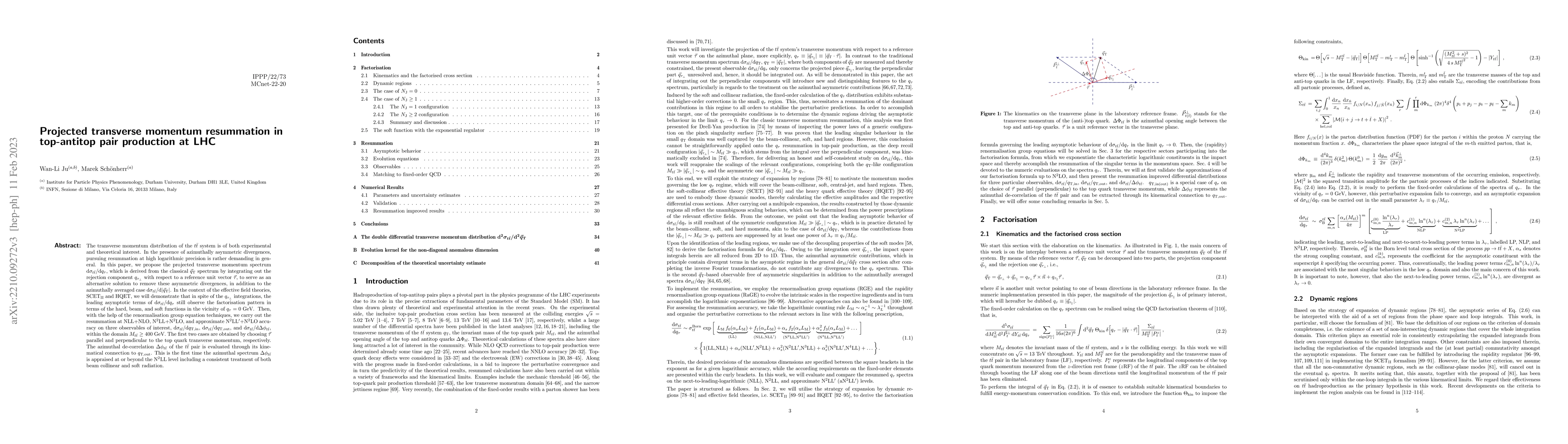 Thumbnail for Projected transverse momentum resummation in top-antitop pair production
  at LHC