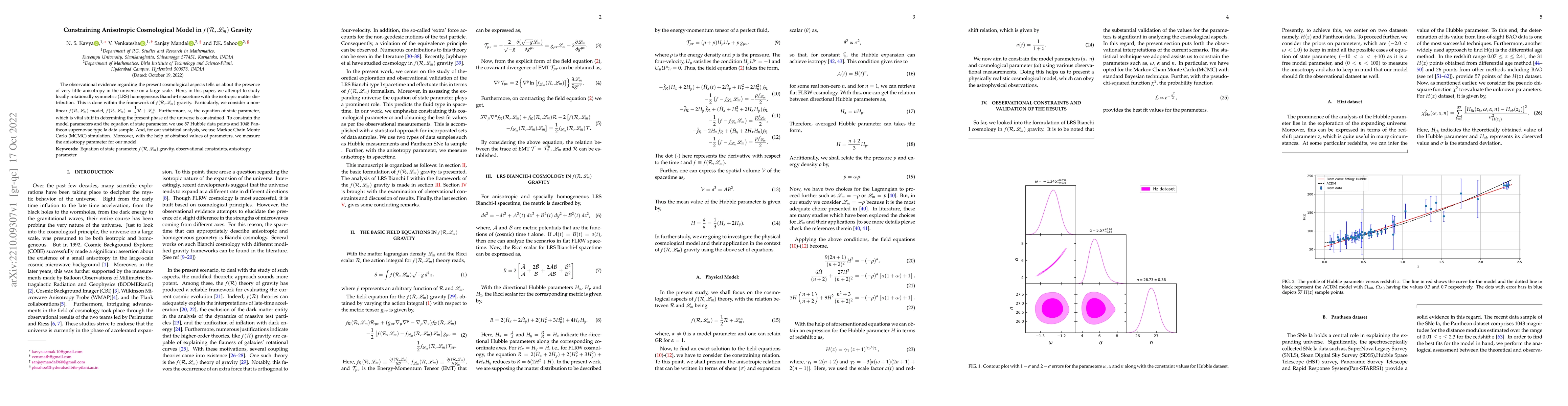 Thumbnail for Constraining Anisotropic Cosmological Model in
  $f(\mathcal{R},\mathscr{L}_m)$ Gravity