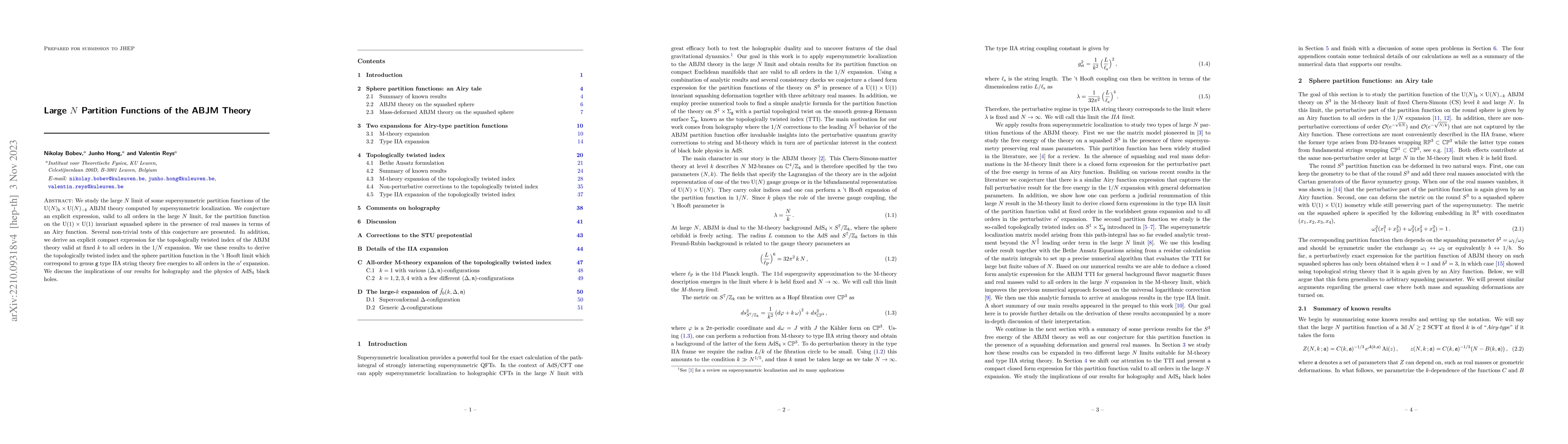 Thumbnail for Large $N$ Partition Functions of the ABJM Theory