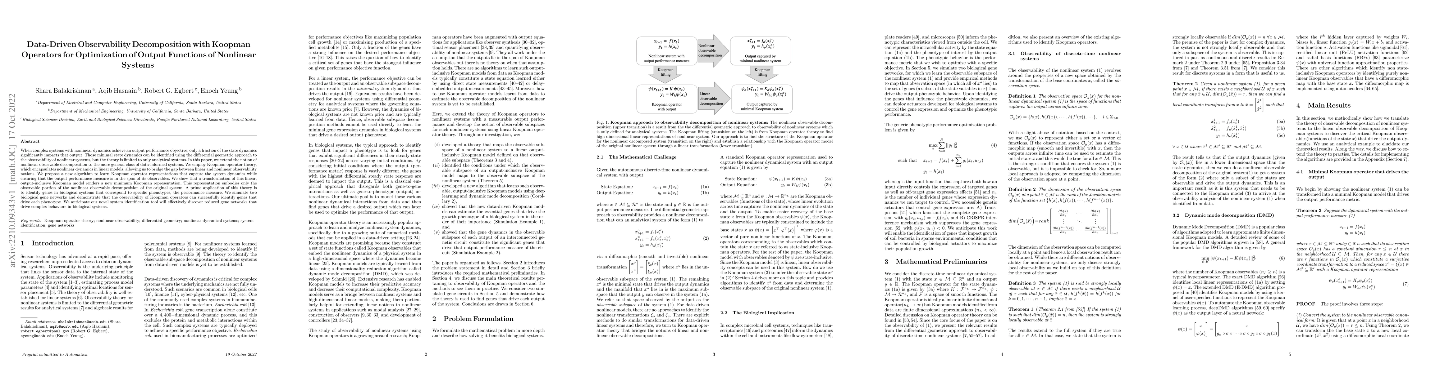 Thumbnail for Data-Driven Observability Decomposition with Koopman Operators for
  Optimization of Output Functions of Nonlinear Systems