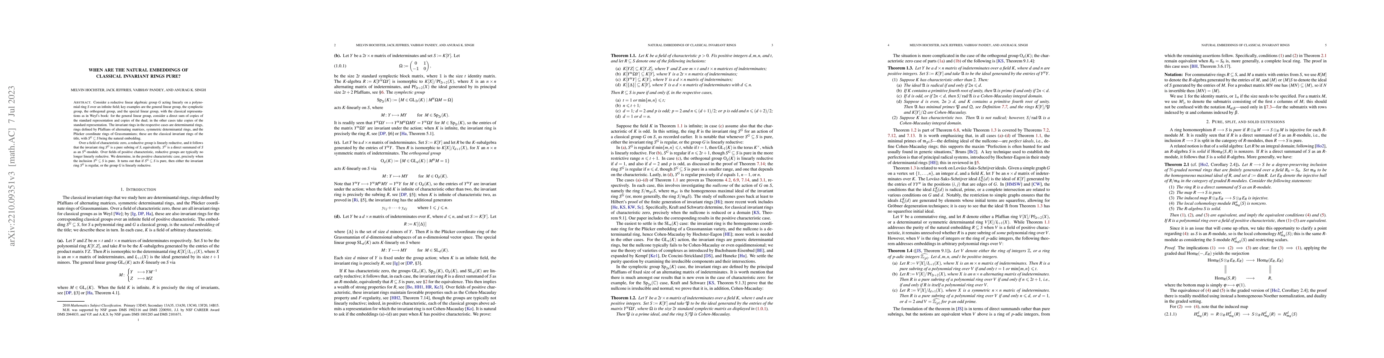 Thumbnail for When are the natural embeddings of classical invariant rings pure?