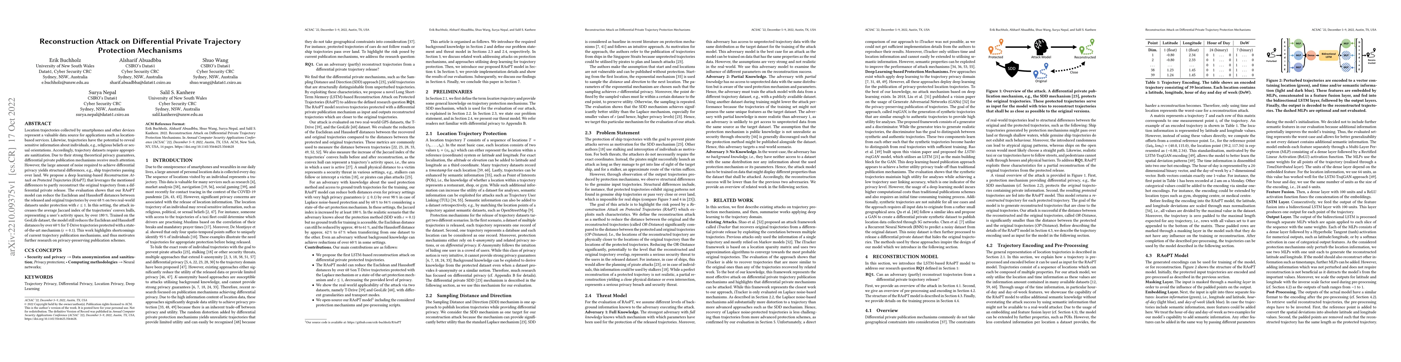 Thumbnail for Reconstruction Attack on Differential Private Trajectory Protection
  Mechanisms