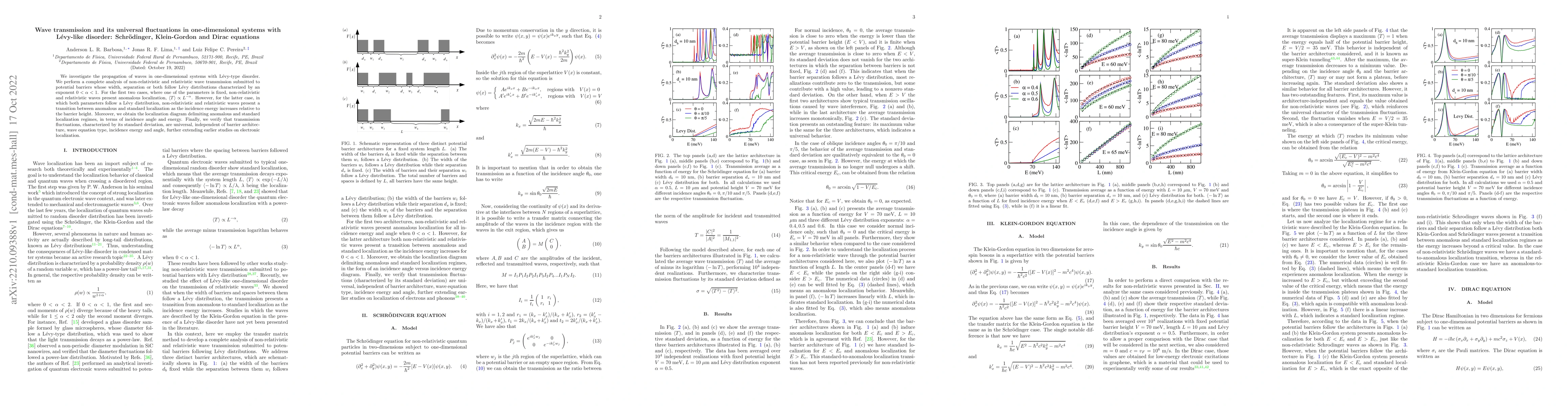 Thumbnail for Wave transmission and its universal fluctuations in one-dimensional
  systems with L\'evy-like disorder: Schr\"odinger, Klein-Gordon and Dirac
  equations