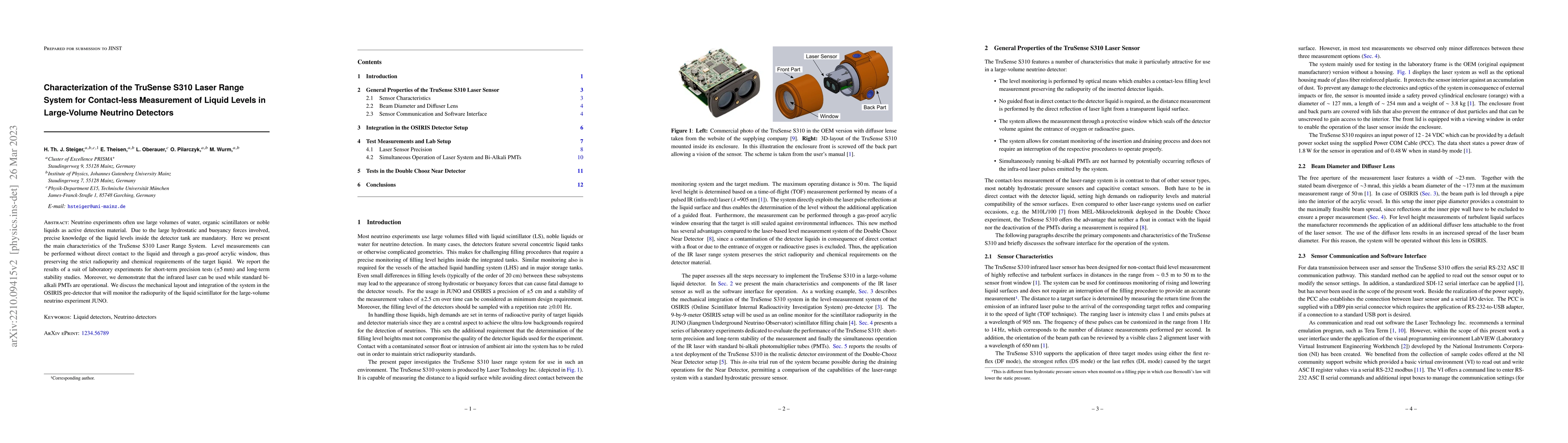 Thumbnail for Characterization of the TruSense S310 Laser Range System for
  Contact-less Measurement of Liquid Levels in Large-Volume Neutrino Detectors