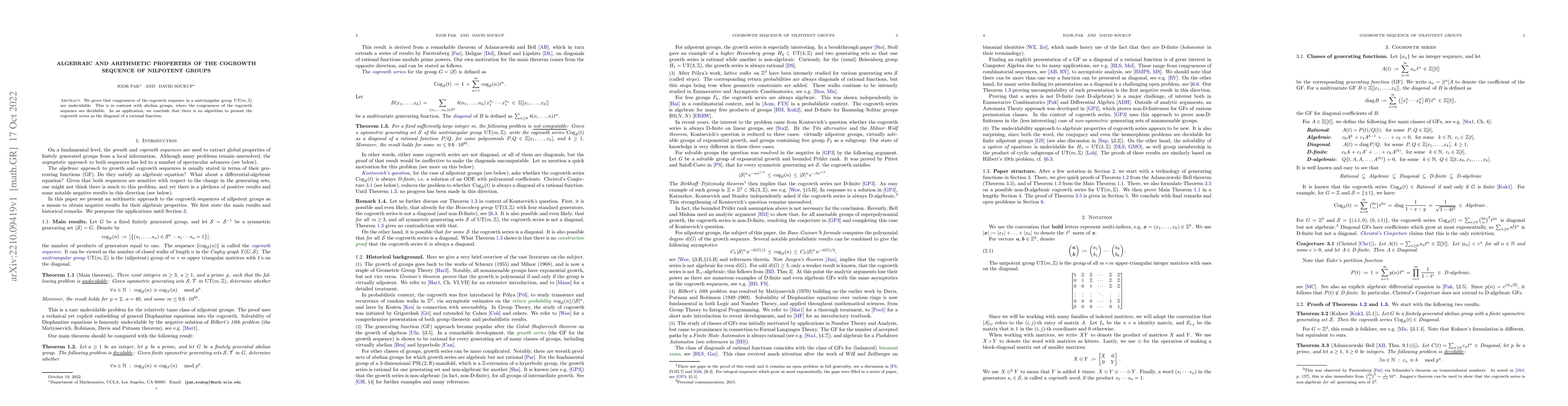 Thumbnail for Algebraic and arithmetic properties of the cogrowth sequence of
  nilpotent groups