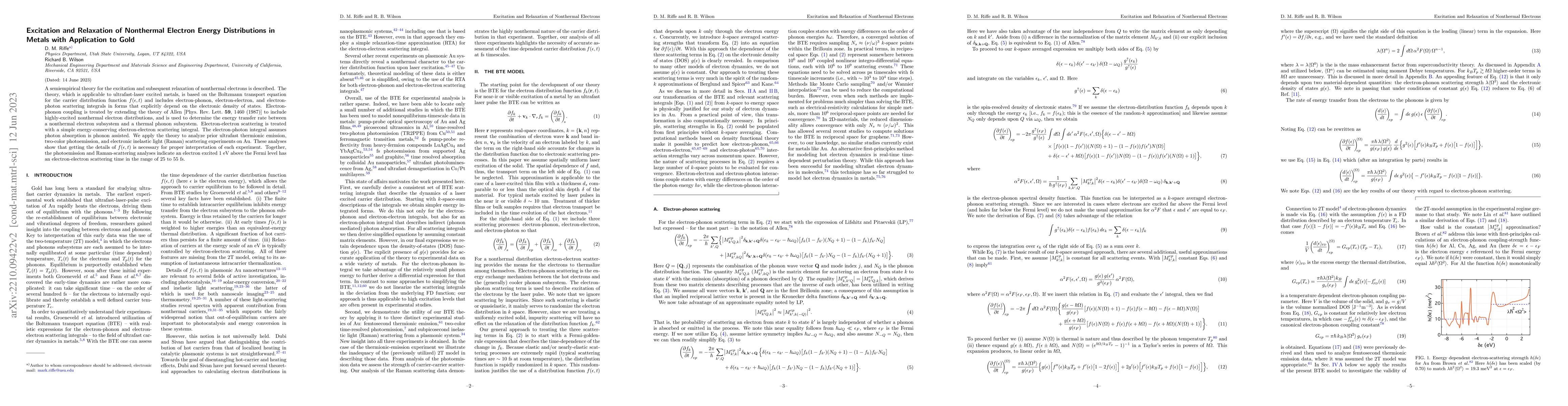 Thumbnail for Excitation and Relaxation of Nonthermal Electron Energy Distributions in
  Metals with Application to Gold