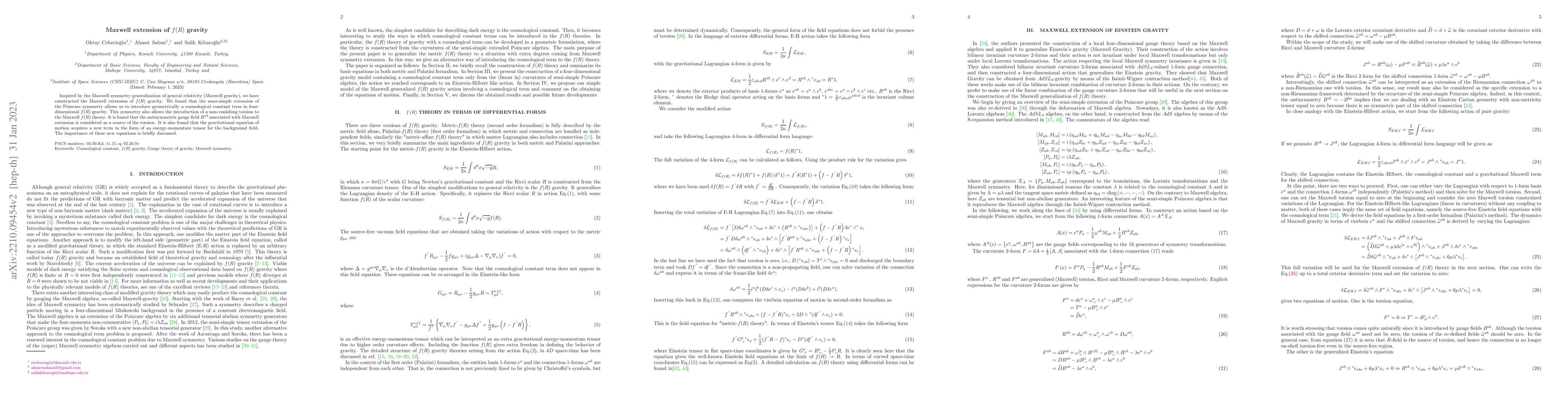 Thumbnail for Maxwell extension of $f(R)$ gravity