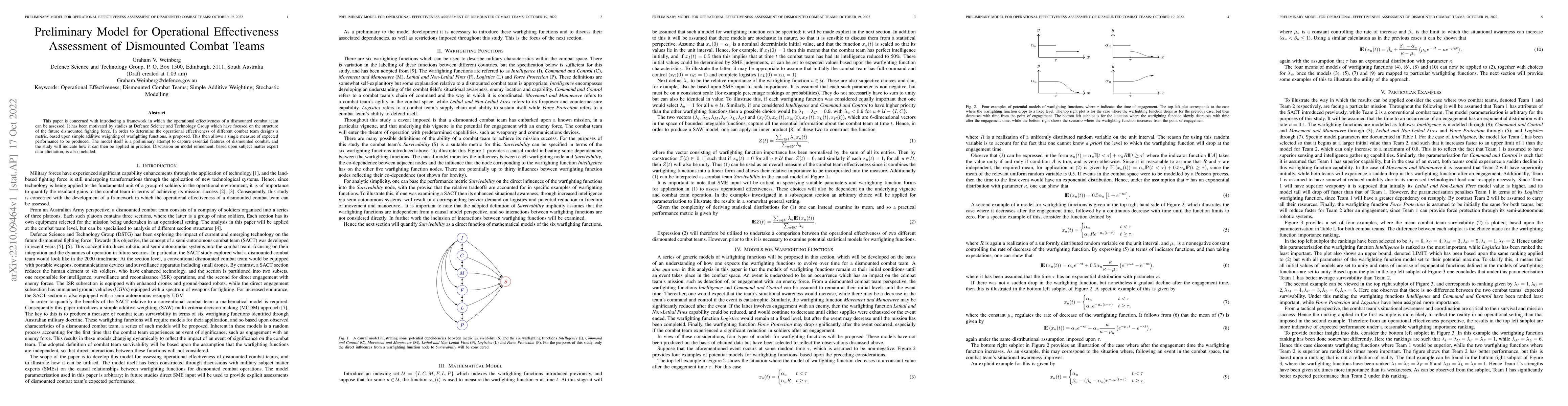 Thumbnail for Preliminary Model for Operational Effectiveness Assessment of Dismounted
  Combat Teams