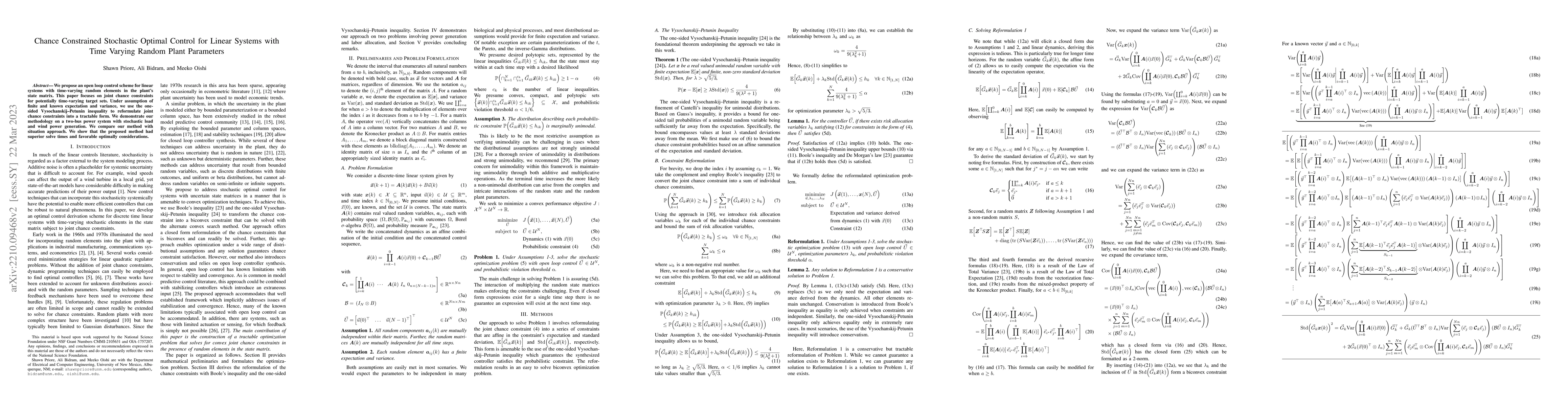 Thumbnail for Chance Constrained Stochastic Optimal Control for Linear Systems with
  Time Varying Random Plant Parameters
