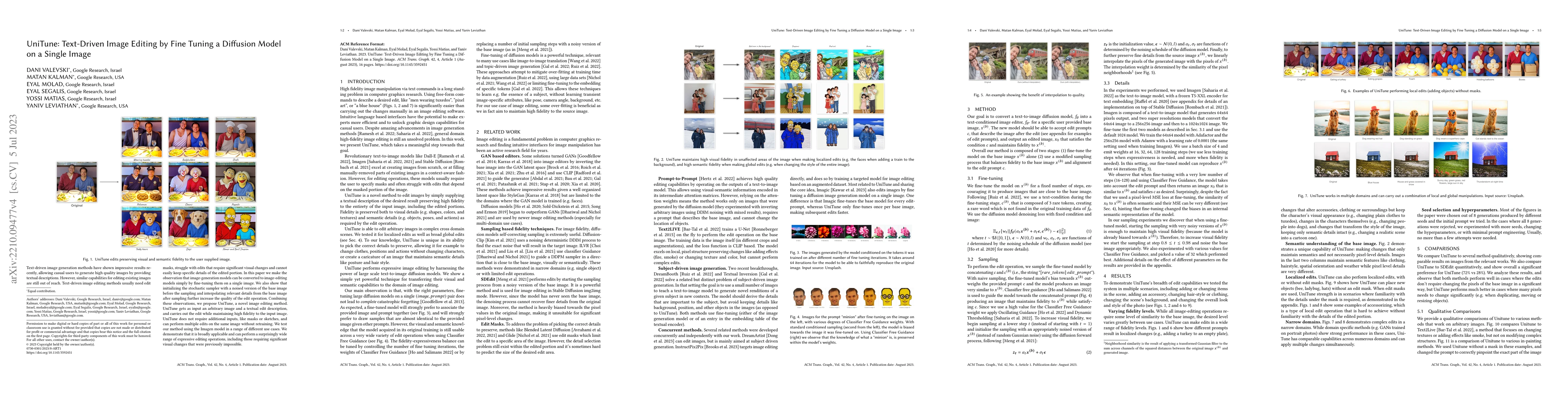Thumbnail for UniTune: Text-Driven Image Editing by Fine Tuning a Diffusion Model on a
  Single Image