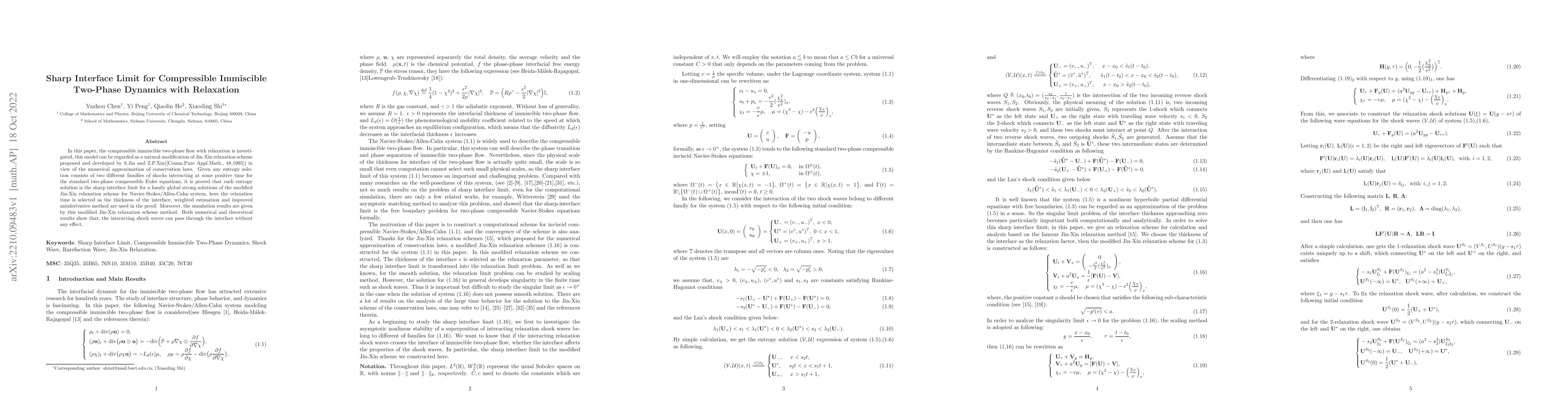 Thumbnail for Sharp Interface Limit for Compressible Immiscible Two-Phase Dynamics
  with Relaxation