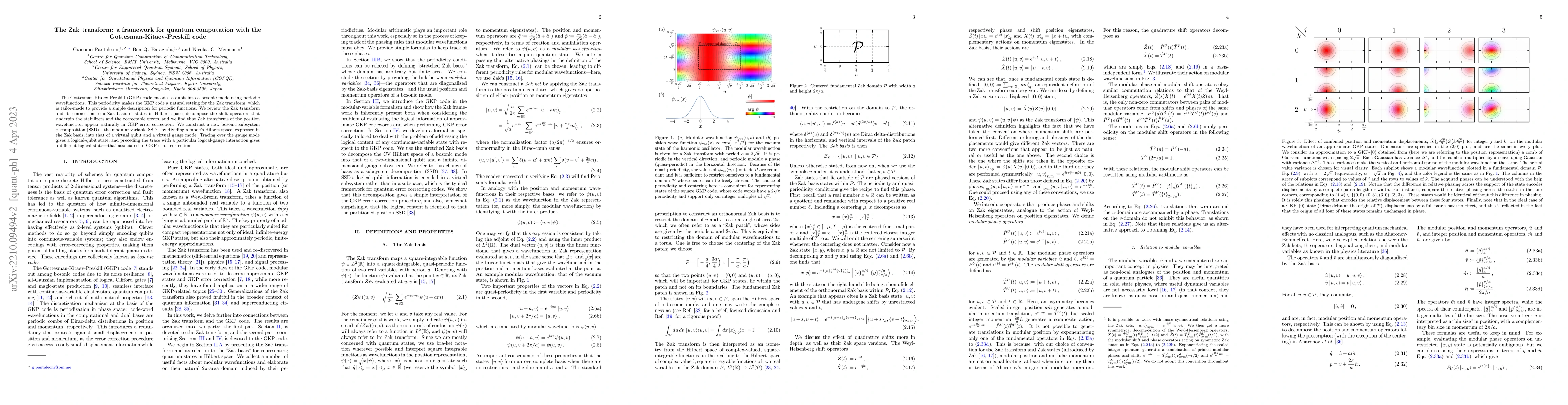 Thumbnail for The Zak transform: a framework for quantum computation with the
  Gottesman-Kitaev-Preskill code