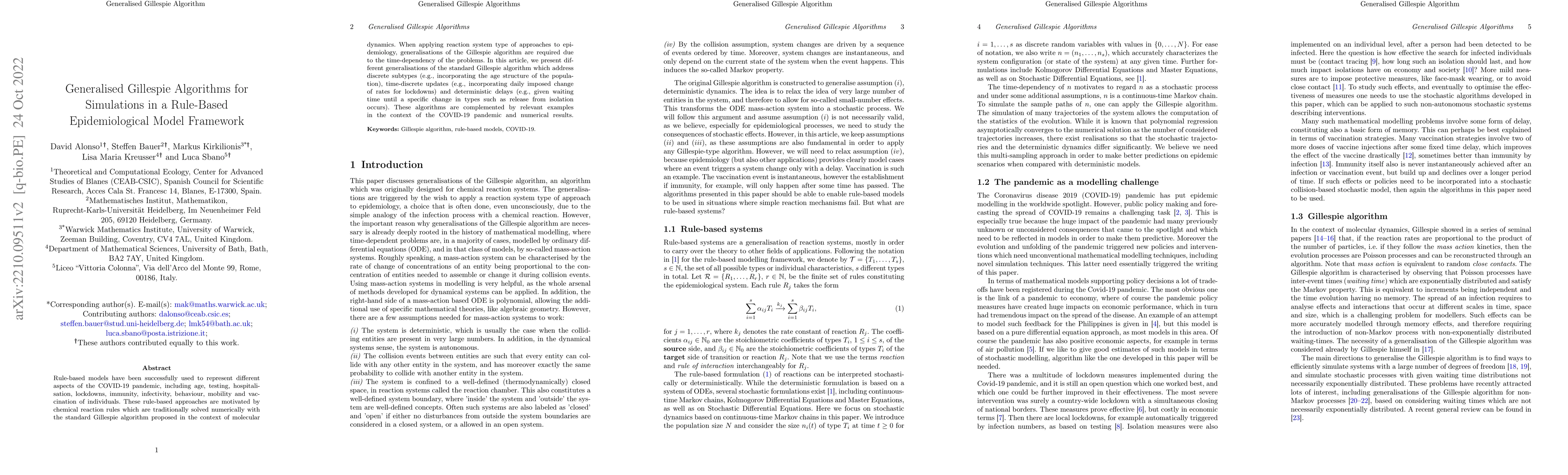 Thumbnail for Generalised Gillespie Algorithms for Simulations in a Rule-Based
  Epidemiological Model Framework