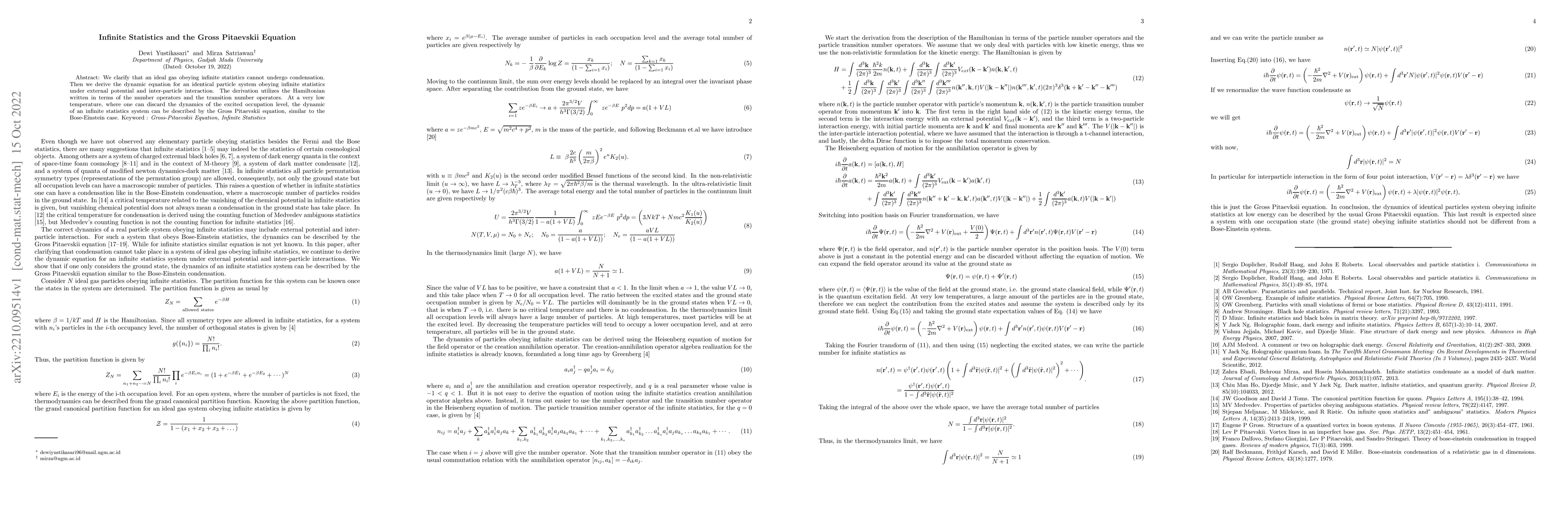 Thumbnail for Infinite Statistics and the Gross Pitaevskii Equation