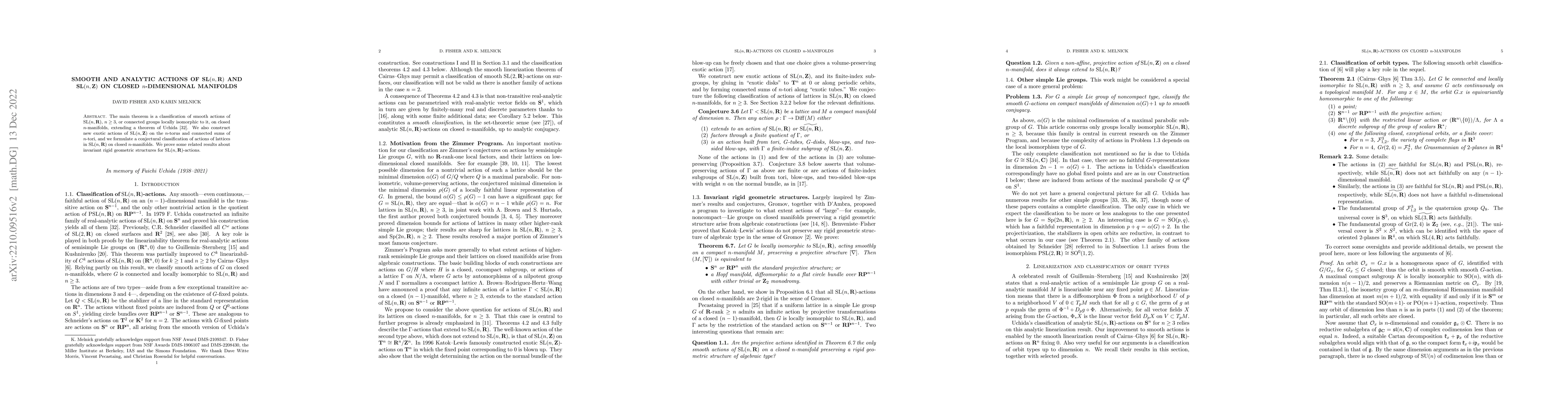 Thumbnail for Smooth and analytic actions of $SL(n,{\bf R})$ and $SL(n,{\bf Z})$ on
  closed $n$-dimensional manifolds