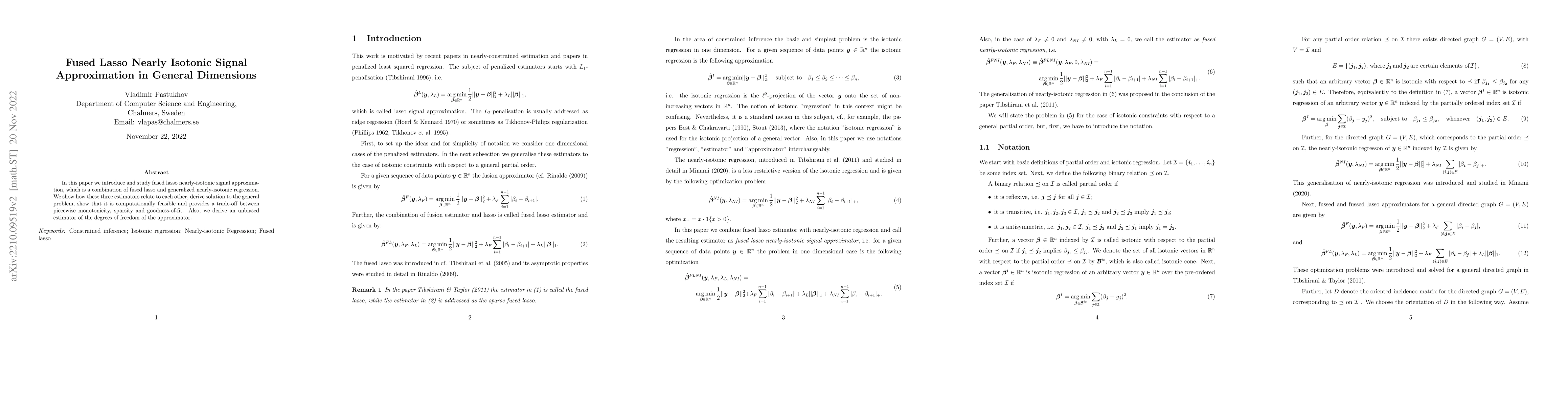 Thumbnail for Fused Lasso Nearly Isotonic Signal Approximation in General Dimensions