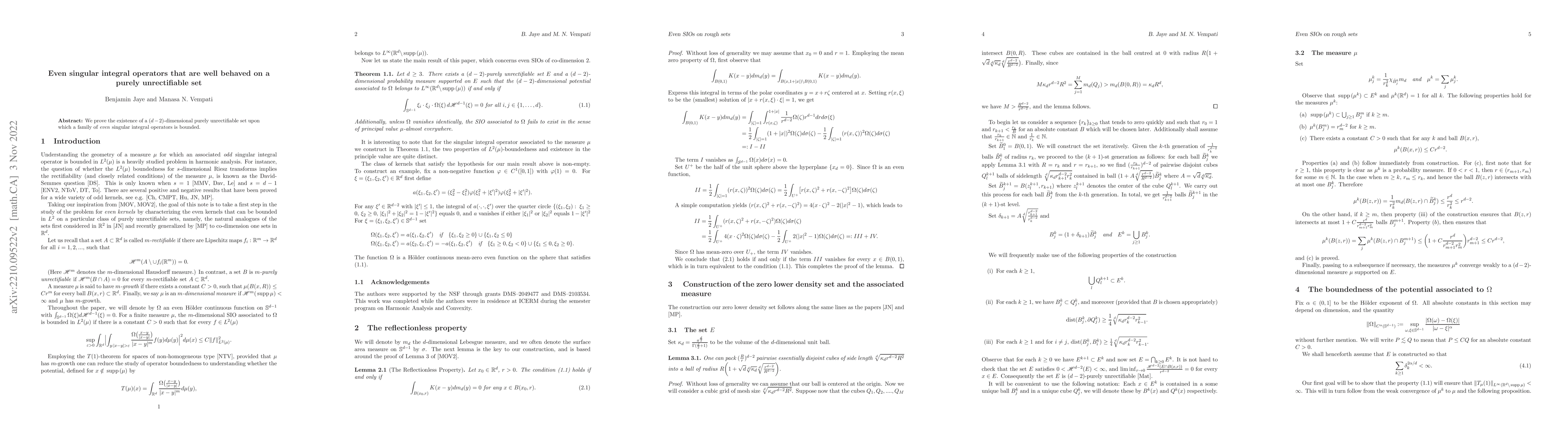 Thumbnail for Even singular integral operators that are well behaved on a purely
  unrectifiable set