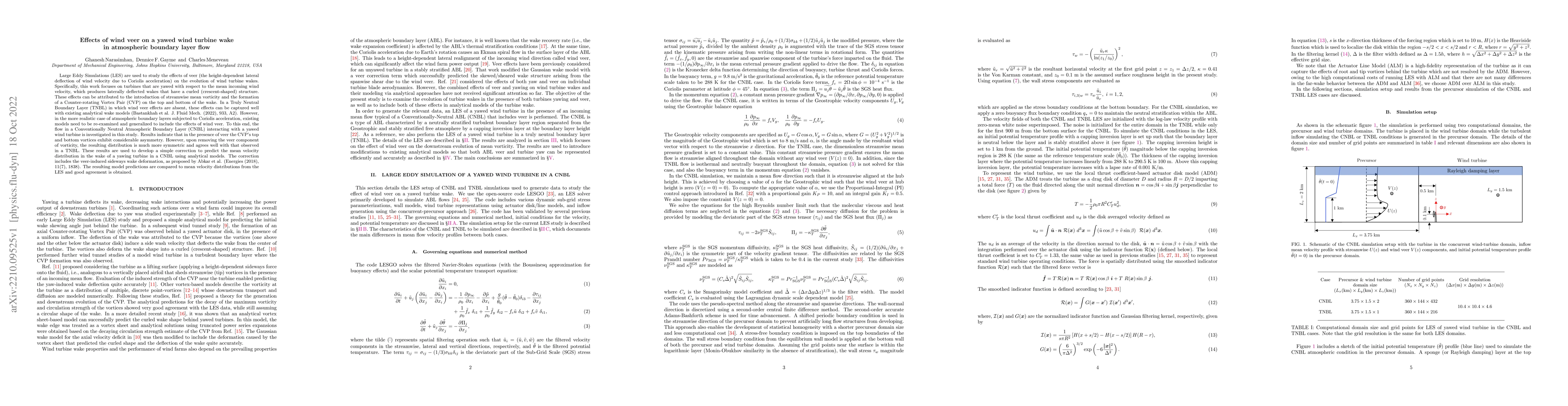 Thumbnail for Effects of wind veer on a yawed wind turbine wake in atmospheric
  boundary layer flow