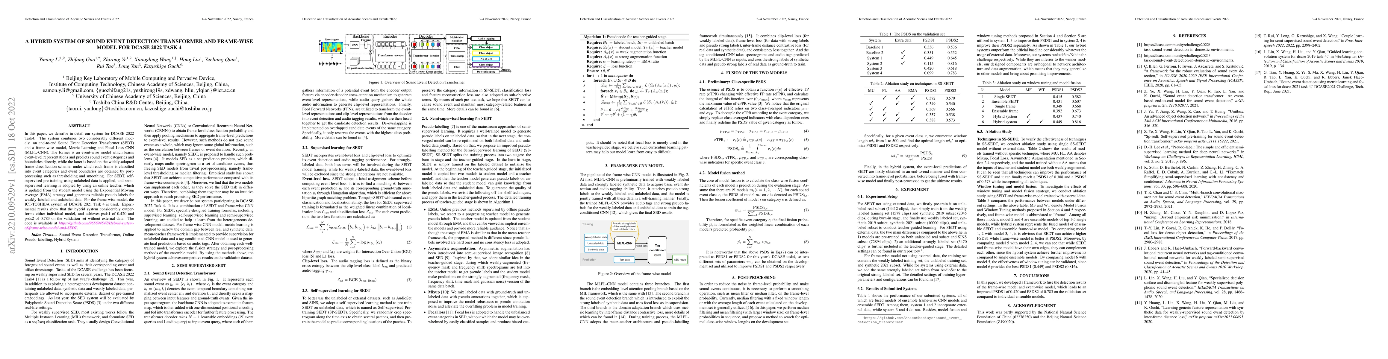 Thumbnail for A Hybrid System of Sound Event Detection Transformer and Frame-wise
  Model for DCASE 2022 Task 4