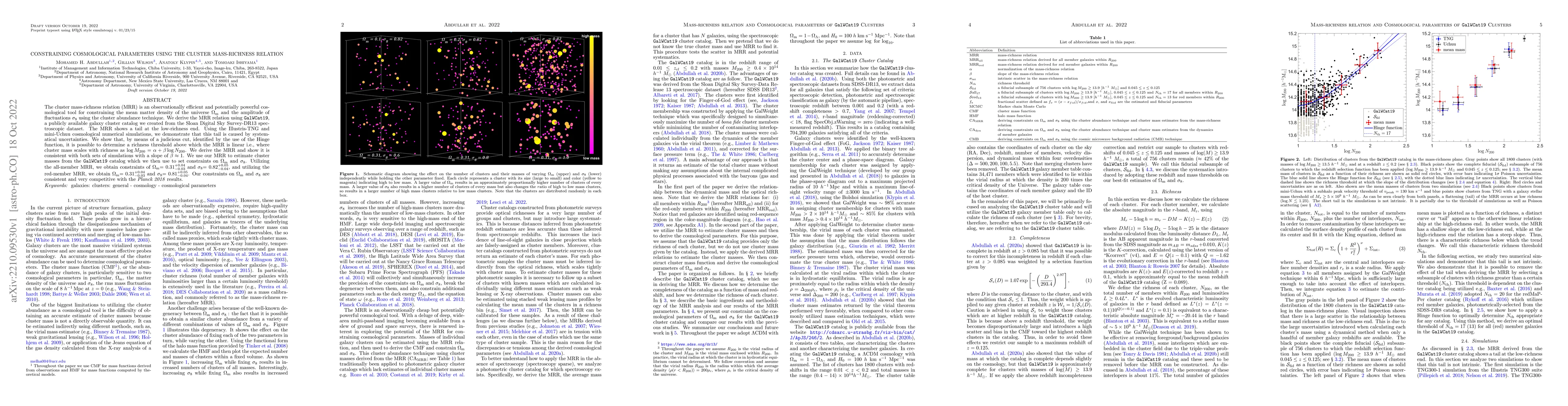 Thumbnail for Constraining Cosmological Parameters using the Cluster Mass-Richness
  Relation